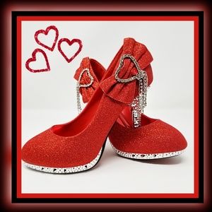 Fancy Glitter 4.5" Heels Shoes Red Silver Size 6